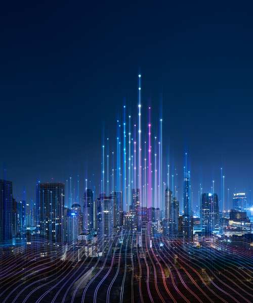 Smart city and abstract dot point connect with gradient line