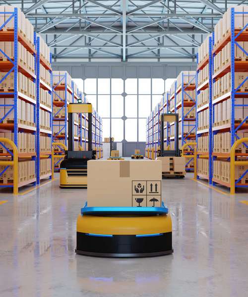 Warehouse with automated robot carriers